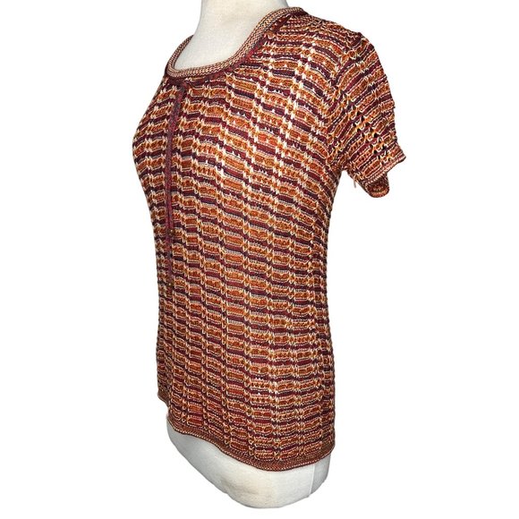 Sabra knit sweater pull over stretch nautical brown short sleeve round neck - Picture 1 of 11